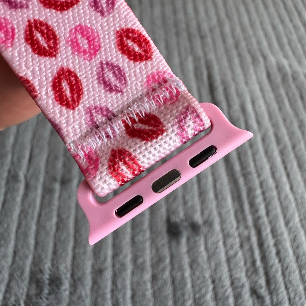 Pink Kiss-Print Apple Watch Band - Adjustable on a Magnetic Clasp - Picture 9 of 15